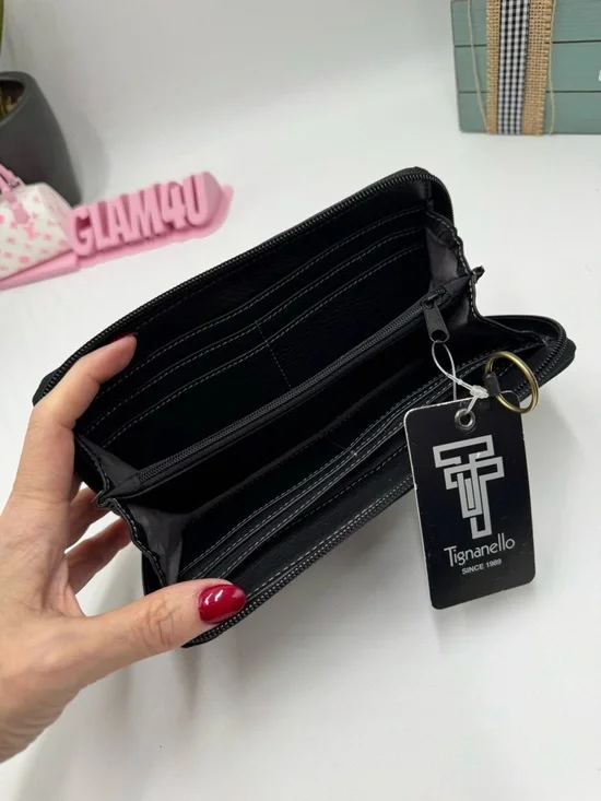 Tignanello Monogram Jacquard Zip Around Wallet Buckle Accent Black/Grey - Picture 4 of 4